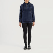Zest Blue Hooded Suede Pullover Jacket - Seitenansicht mit ergonomischem Ärmelschnitt